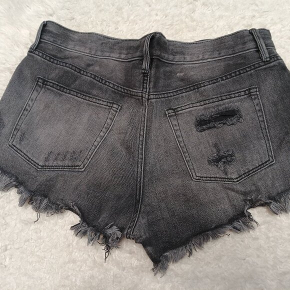 Free People We the Free Womens Charcoal Distressed Denim Fly Buttons Shorts - Picture 3 of 8